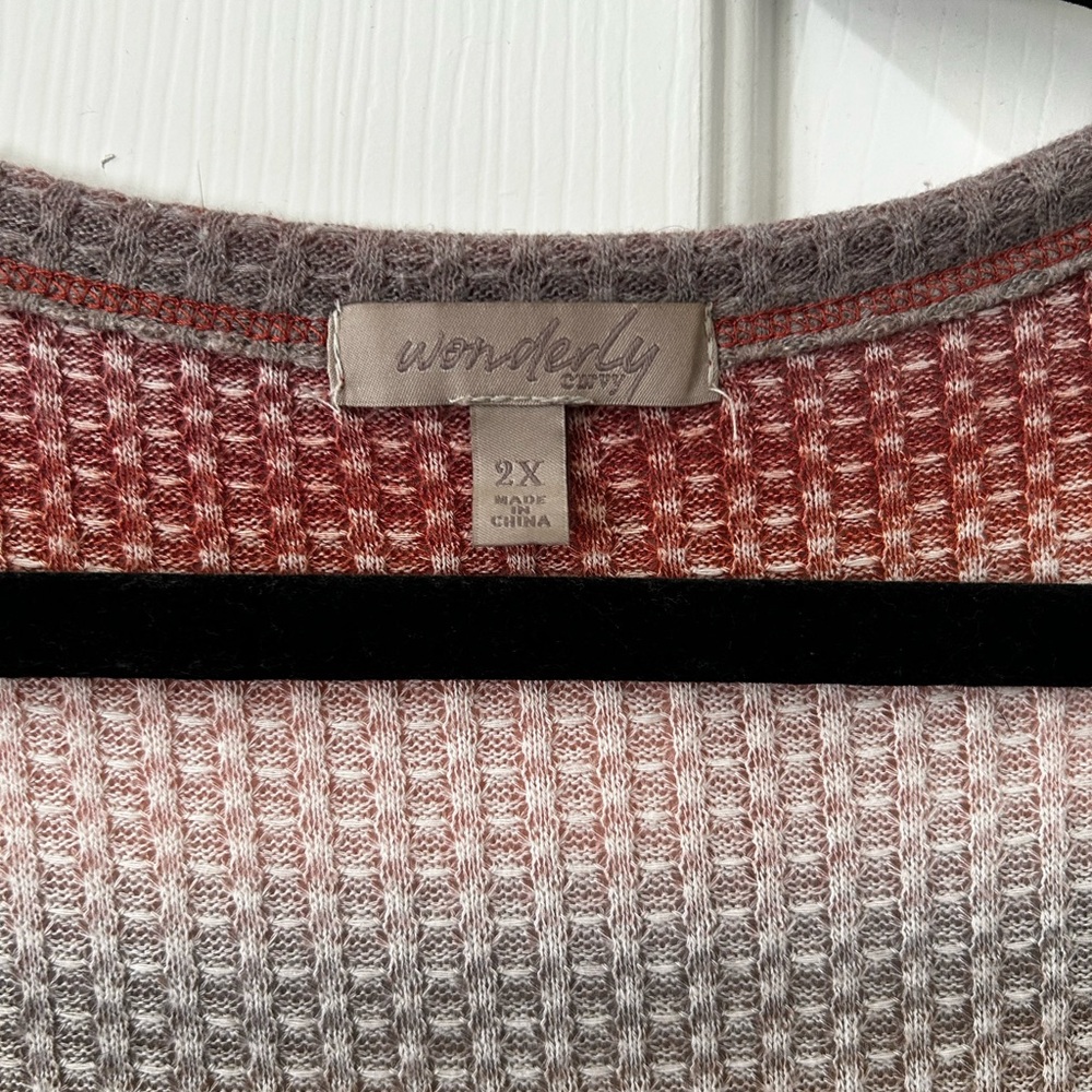 Wonderly Striped Waffle Knit Top in Rust, Mauve, Taupe Size 2X - Picture 3 of 4